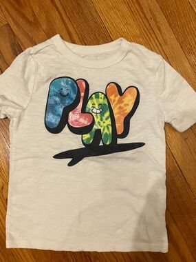 Old Navy White Short Sleeve Tee with Colorful 'Play' Graphic